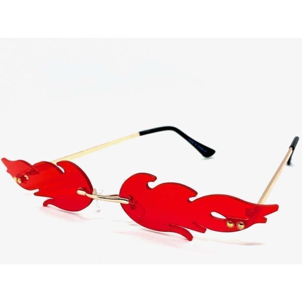 Fire Flame Style Red Sunglasses Brand New Gold Accents